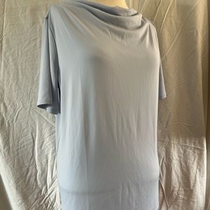Ann Taylor Shirt Top Womens Size Large L Light blue  Stretch Short Sleeve Cowl